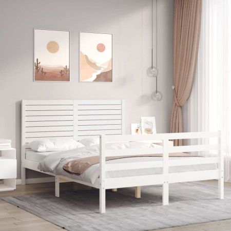 Estructura de cama con cabecero madera maciza blanco 120x200 cm de vidaXL, Camas y somieres - Ref: Foro24-3195022, Precio: 15...