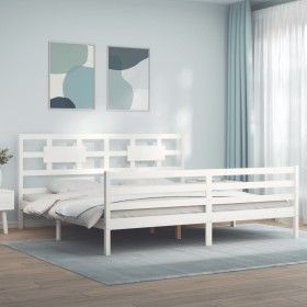 Estructura de cama con cabecero madera maciza blanco 200x200 cm de vidaXL, Camas y somieres - Ref: Foro24-3194462, Precio: 15...