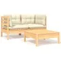Muebles de jardín 3 piezas madera maciza pino con cojines crema de vidaXL, Sofás modulares de exterior - Ref: Foro24-806676, ...
