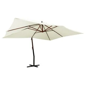 Sombrilla voladiza poste madera blanco arena 400x300 cm de vidaXL, Sombrillas - Ref: Foro24-318429, Precio: 151,96 €, Descuen...
