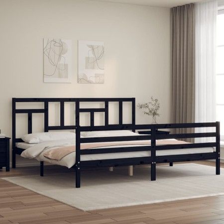 Estructura de cama con cabecero madera maciza negro 200x200 cm de vidaXL, Camas y somieres - Ref: Foro24-3194985, Precio: 170...