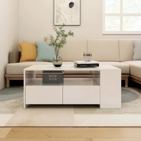 Mesa de centro madera de ingeniería blanco brillo 102x55x42 cm de vidaXL, Mesas de centro - Ref: Foro24-810923, Precio: 116,1...