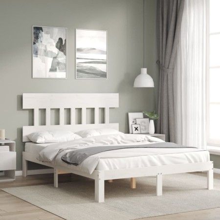 Estructura de cama con cabecero madera maciza blanco 120x200 cm de vidaXL, Camas y somieres - Ref: Foro24-3193592, Precio: 13...