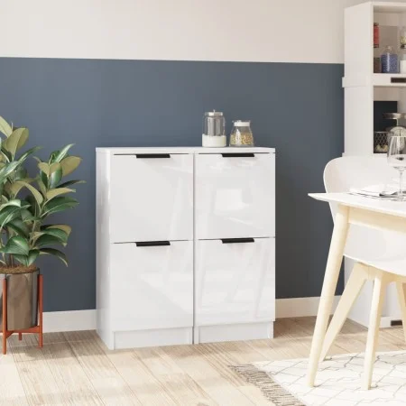 Aparadores 2 uds madera contrachapada blanco brillo 30x30x70 cm de vidaXL, Aparadores - Ref: Foro24-811182, Precio: 94,66 €, ...