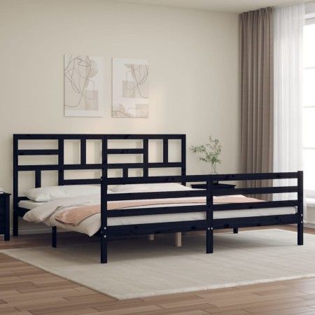 Estructura de cama con cabecero madera maciza negro 200x200 cm de vidaXL, Camas y somieres - Ref: Foro24-3194920, Precio: 170...