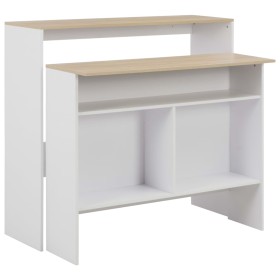 Mesa alta de bar con 2 tableros blanco y roble 130x40x120 cm en Mesas de comedor | Comprar online en Foru.es