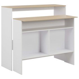 Mesa alta de bar con 2 tableros blanco y roble 130x40x120 cm en Mesas de comedor | Comprar online en Foru.es