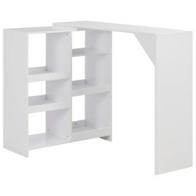 Mesa de bar con estantería móvil blanca 138x39x110 cm en Mesas de comedor | Comprar online en Foru.es