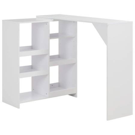 Mesa de bar con estantería móvil blanca 138x39x110 cm en Mesas de comedor | Comprar online en Foru.es