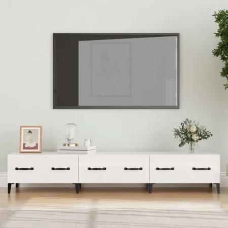Mueble de TV madera contrachapada blanco brillo 150x34,5x30 cm de vidaXL, Muebles TV - Ref: Foro24-812651, Precio: 93,16 €, D...