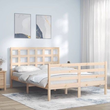 Estructura de cama con cabecero madera maciza 140x200 cm de vidaXL, Camas y somieres - Ref: Foro24-3193986, Precio: 122,22 €,...