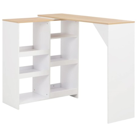 Mesa alta de bar con estante móvil blanca 138x39x110 cm en Mesas de comedor | Comprar online en Foru.es