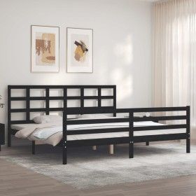 Estructura de cama con cabecero madera maciza negro 200x200 cm de vidaXL, Camas y somieres - Ref: Foro24-3194010, Precio: 171...