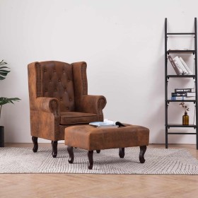 Sillón Chesterfield y reposapiés cuero ante artificial marrón en Sillones | Comprar online en Foru.es
