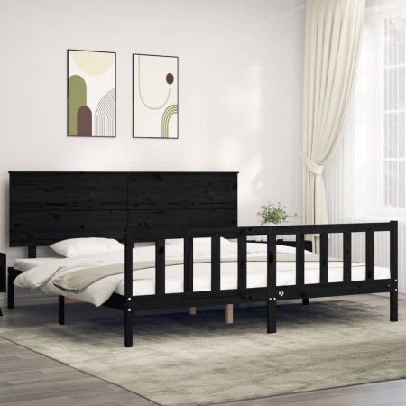 Estructura de cama con cabecero madera maciza negro 200x200 cm de vidaXL, Camas y somieres - Ref: Foro24-3193425, Precio: 220...