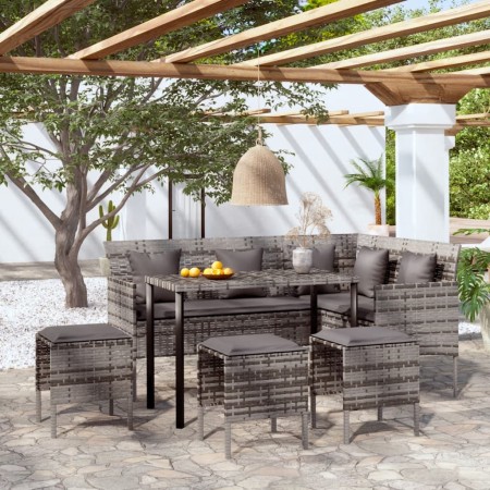 Set de sofás en forma de L 5 pzas cojines ratán sintético gris de vidaXL, Conjuntos de jardín - Ref: Foro24-318579, Precio: 3...