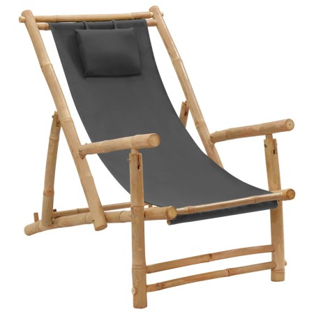 Silla de playa de bambú y lona gris oscuro de vidaXL, Sillas de jardín - Ref: Foro24-318595, Precio: 77,40 €, Descuento: %