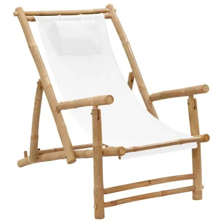 Silla de playa de bambú y lona blanco crema de vidaXL, Sillas de jardín - Ref: Foro24-318594, Precio: 54,09 €, Descuento: %