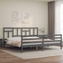 Estructura de cama con cabecero madera maciza gris 200x200 cm de vidaXL, Camas y somieres - Ref: Foro24-3194983, Precio: 170,...