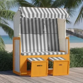 Silla playa Strandkorb dosel ratán sintético madera blanco gris de vidaXL, Tumbonas - Ref: Foro24-318654, Precio: 206,32 €, D...