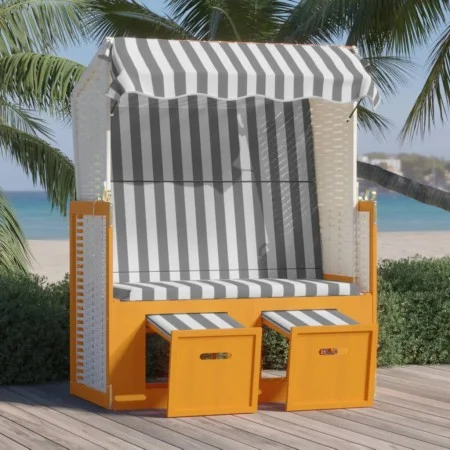 Silla playa Strandkorb dosel ratán sintético madera blanco gris de vidaXL, Tumbonas - Ref: Foro24-318654, Precio: 206,32 €, D...