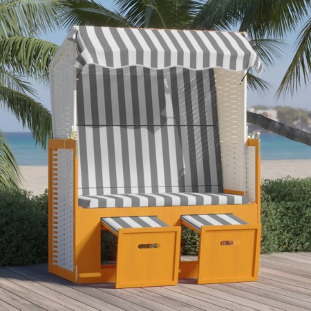 Silla playa Strandkorb dosel ratán sintético madera blanco gris de vidaXL, Tumbonas - Ref: Foro24-318654, Precio: 221,39 €, D...