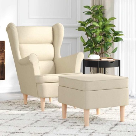 Sillón con taburete reposapiés de tela crema en Sillones | Comprar online en Foru.es