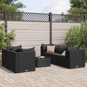 Set muebles de jardín 6 piezas y cojines ratán sintético negro en Conjuntos de jardín | Comprar online en Foru.es