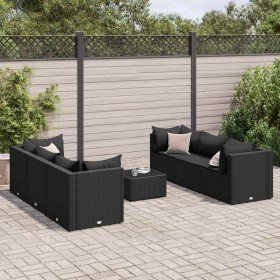 Set de muebles de jardín y cojines 7 pzas ratán sintético negro en Conjuntos de jardín | Comprar online en Foru.es