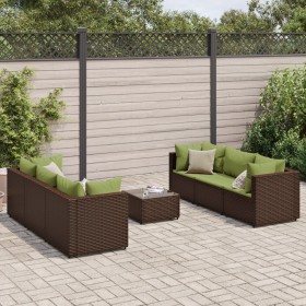 Set muebles de jardín 7 piezas y cojines ratán sintético marrón en Conjuntos de jardín | Comprar online en Foru.es