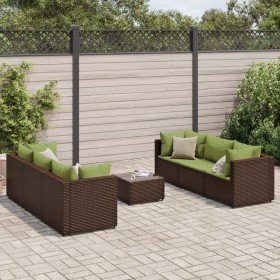 Set muebles de jardín 7 piezas y cojines ratán sintético marrón en Conjuntos de jardín | Comprar online en Foru.es