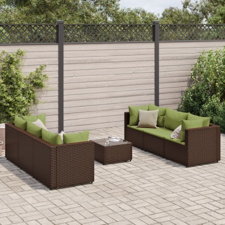 Set muebles de jardín 7 piezas y cojines ratán sintético marrón en Conjuntos de jardín | Comprar online en Foru.es