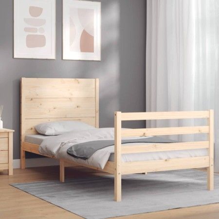 Estructura de cama con cabecero madera maciza 90x200 cm de vidaXL, Camas y somieres - Ref: Foro24-3194621, Precio: 101,51 €, ...