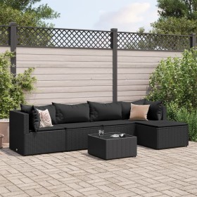 Set muebles de jardín 6 piezas y cojines ratán sintético negro en Conjuntos de jardín | Comprar online en Foru.es