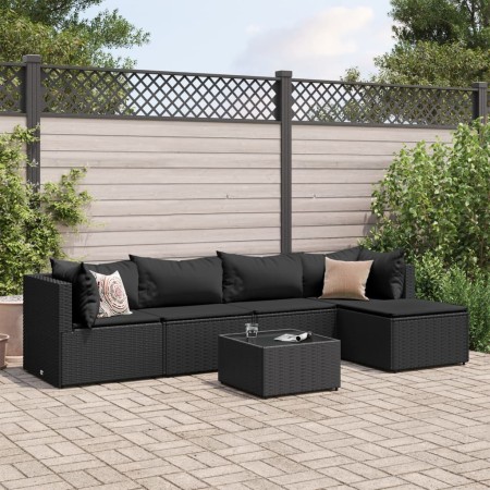 Set muebles de jardín 6 piezas y cojines ratán sintético negro en Conjuntos de jardín | Comprar online en Foru.es