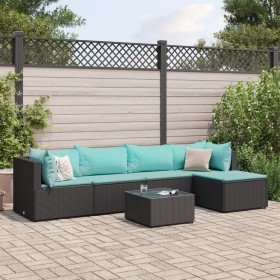Set muebles de jardín 6 piezas y cojines ratán sintético negro en Conjuntos de jardín | Comprar online en Foru.es