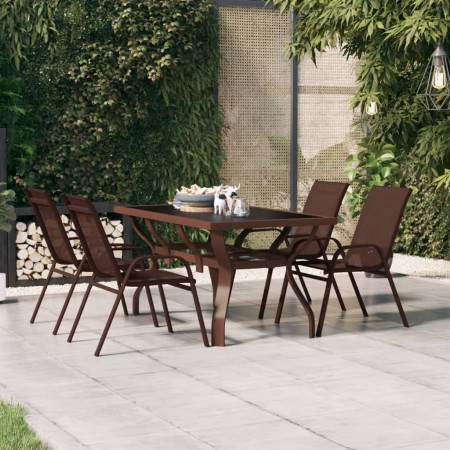 Mesa de jardín acero y vidrio marrón y negro 140x70x70 cm de vidaXL, Mesas de jardín - Ref: Foro24-318772, Precio: 176,55 €, ...