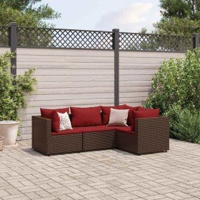 Set muebles de jardín 4 piezas y cojines ratán sintético marrón en Conjuntos de jardín | Comprar online en Foru.es