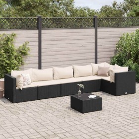 Set de muebles de jardín y cojines 7 pzas ratán sintético negro en Conjuntos de jardín | Comprar online en Foru.es