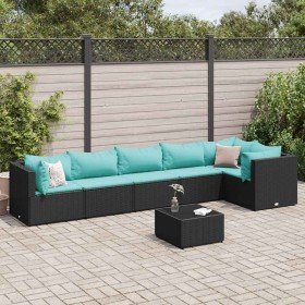 Set de muebles de jardín y cojines 7 pzas ratán sintético negro en Conjuntos de jardín | Comprar online en Foru.es