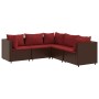 Set muebles de jardín 5 piezas y cojines ratán sintético marrón en Conjuntos de jardín | Comprar online en Foru.es