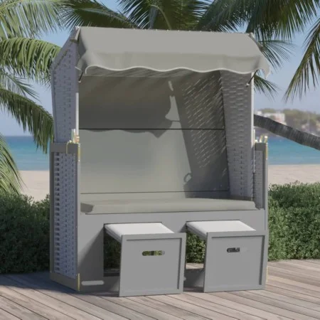 Silla playa Strandkorb con dosel ratán sintético madera gris de vidaXL, Tumbonas - Ref: Foro24-318650, Precio: 269,43 €, Desc...