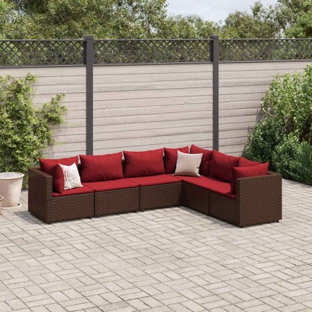 Set muebles de jardín 6 piezas y cojines ratán sintético marrón en Conjuntos de jardín | Comprar online en Foru.es