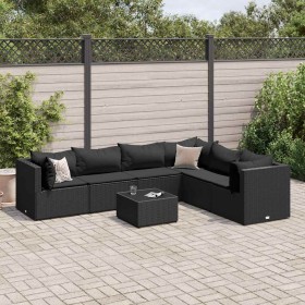 Set de muebles de jardín y cojines 7 pzas ratán sintético negro en Conjuntos de jardín | Comprar online en Foru.es