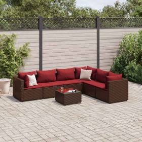 Set muebles de jardín 7 piezas y cojines ratán sintético marrón en Conjuntos de jardín | Comprar online en Foru.es