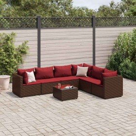 Set muebles de jardín 7 piezas y cojines ratán sintético marrón en Conjuntos de jardín | Comprar online en Foru.es