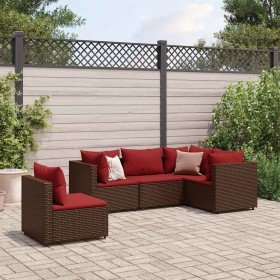 Set muebles de jardín 5 piezas y cojines ratán sintético marrón en Conjuntos de jardín | Comprar online en Foru.es