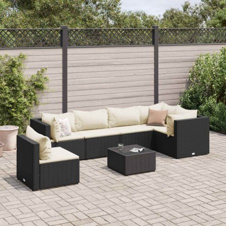 Set de muebles de jardín y cojines 7 pzas ratán sintético negro en Conjuntos de jardín | Comprar online en Foru.es