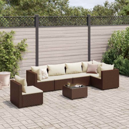 Set muebles de jardín 7 piezas y cojines ratán sintético marrón en Conjuntos de jardín | Comprar online en Foru.es