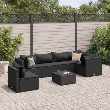 Set de muebles de jardín y cojines 7 pzas ratán sintético negro en Conjuntos de jardín | Comprar online en Foru.es